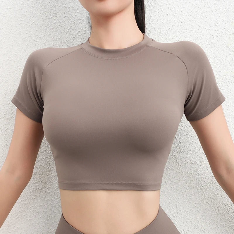 Nylon Top Women T-shirt Gym Yoga Shirts Fitness Tight Elastic Breathable Sports Top Women's Clothing 4 Sizes 5 Colors