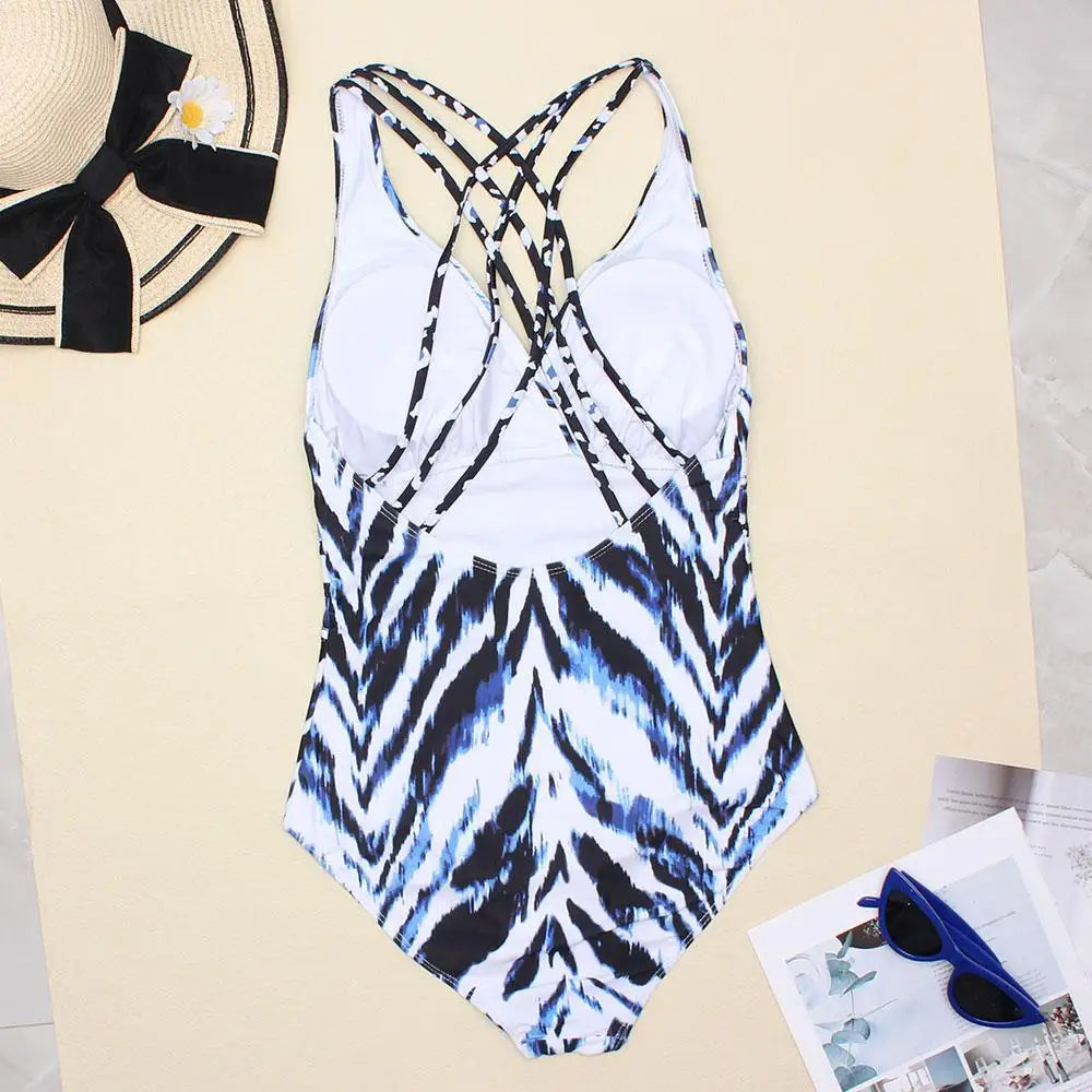 Floral Swimsuit One Piece Backless Swimwear Women V-neck Bathers Bathing Swim Suit Female Swimming Beachwear Bodysuit