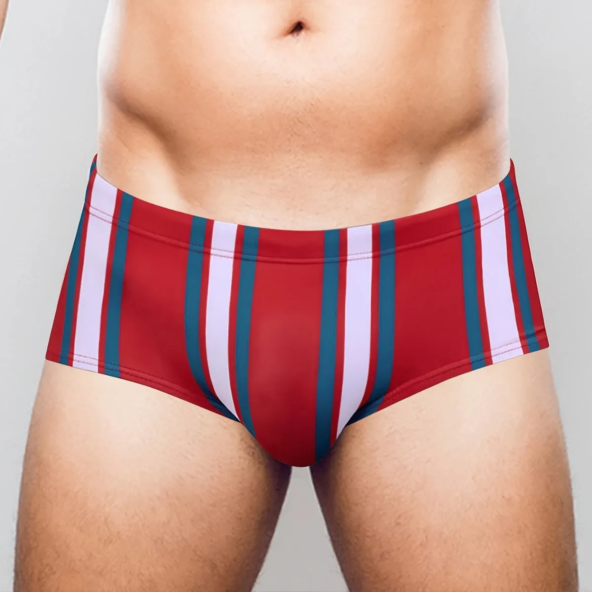 Men's Low Waist Stripe Triangle Color Block Swimming Suits Sporty Beach Thermal Swimwear Nylon Lycra Fabric Fitness