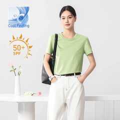 10% Silk & Mercerized Cotton Women T-shirt Luxury Tee Short Sleeve Silky Feeling Summer Wear Tops V / O-neck