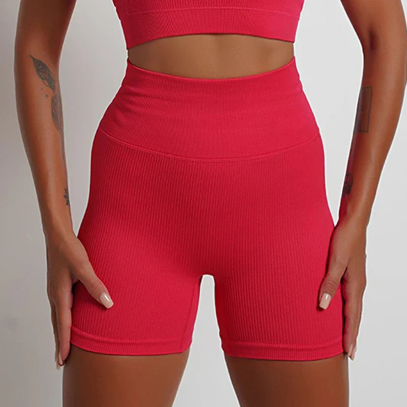 High Waist Tummy Control Gym Shorts Yoga Short Ribbed Scrunch Butt Lifting Workout Shorts Running Jogging Short Women