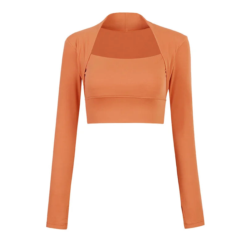 Aiithuug Padded Yoga Shirts Long Sleeve Yoga Crop Tops Low Cut Shirts Gym Shirt Workout Gym Top Insert Pads Slim Fit Sports