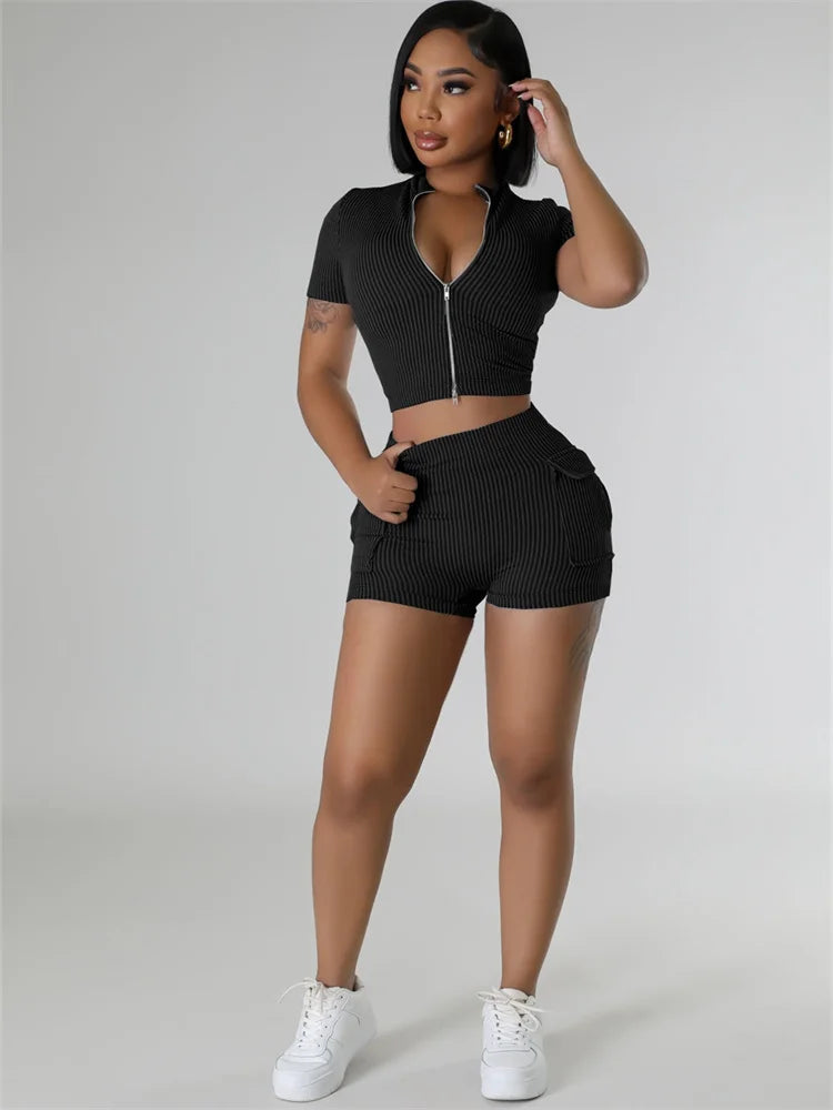 Shorts Set Women Two Piece Set Fashionable Short Sleeved Shorts with Dual Sports Leisure Set