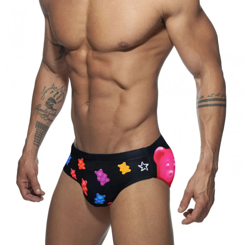 Colored Hearts Push Up Swimwear Men Swimming Briefs Sexy UXH Bikini Swimsuit Men Swim Wear Trunk Beach Surfing Bathing Suit