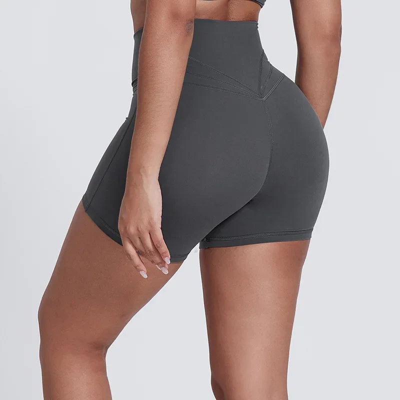 Peach Butt Lift Crossover Waist 4" Gym Shorts High Waist V Yoga Workout Running Shorts