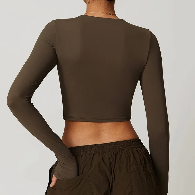 Sports Workout Crop T Shirt Long Sleeve Gym Top Fitness Running Breathable Gym Clothing Sportswear Women Quick Dry Yoga Tops