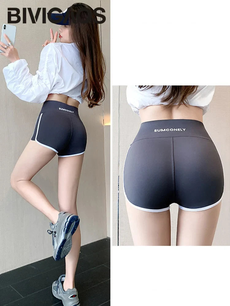 Running Sports Shorts Women Thin White Edge Joggings Shark Mini Shorts Yoga Ice Silk Casual Safety Shorts