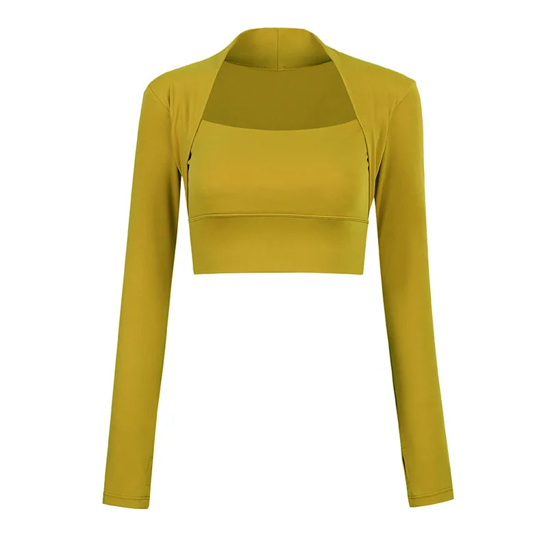 Aiithuug Padded Yoga Shirts Long Sleeve Yoga Crop Tops Low Cut Shirts Gym Shirt Workout Gym Top Insert Pads Slim Fit Sports