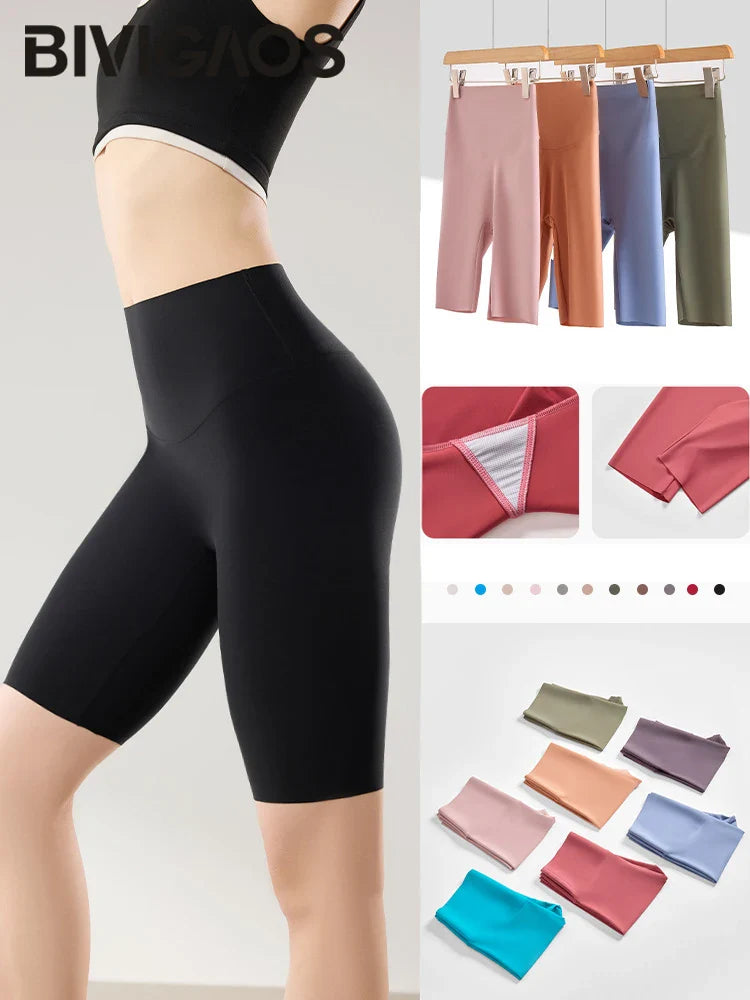 Thin Seamless High Waist Sharkskin Bicycle Shorts Women Knee Length Tight Biker Shorts Sport Short Leggings