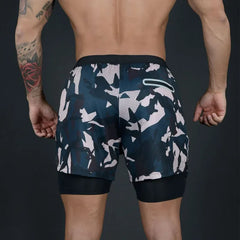 Men's Running Shorts Double-deck Fitness Sport Jogging Short Pants Sportwear Bodybuilding Workout Shorts Training Gym Shorts Men