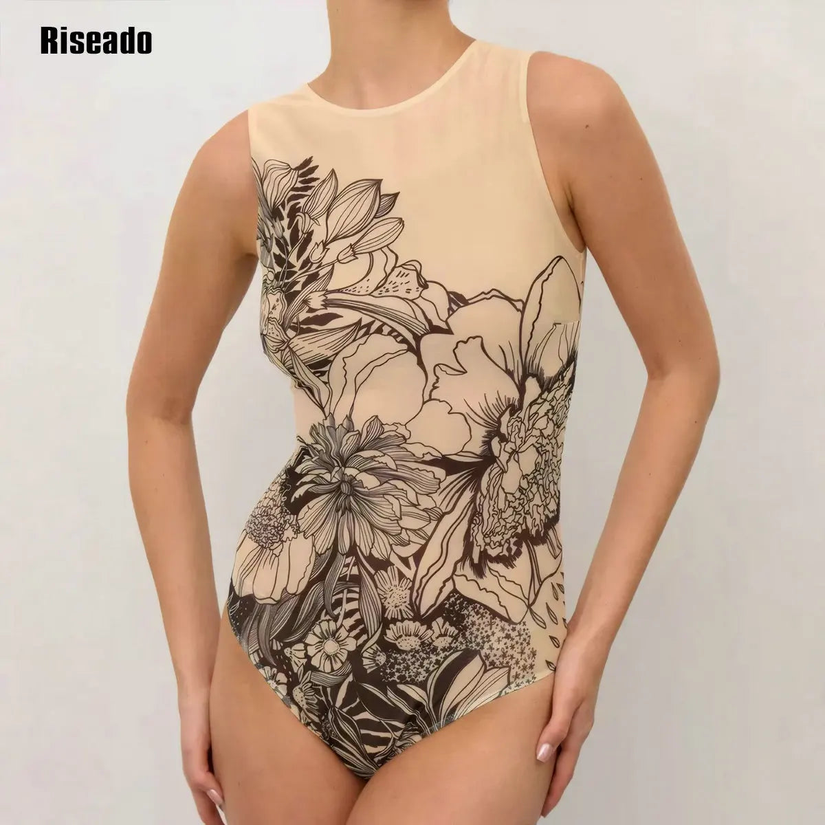 One Piece Women's Swimsuit Retro Print Vintage Russia Swimwear Sleeveless Bodysuit Large Size Summer Suit