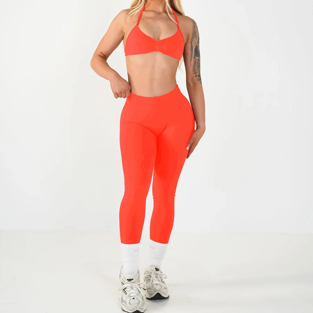 2PCS Seamless Yoga Set Women Workout Scrunch Leggings Strappy Sports Bra Fitness Gym Clothing Workout Set XP389