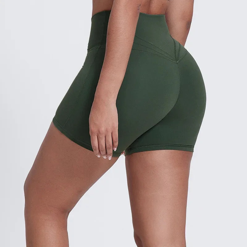 Peach Butt Lift Crossover Waist 4" Gym Shorts High Waist V Yoga Workout Running Shorts