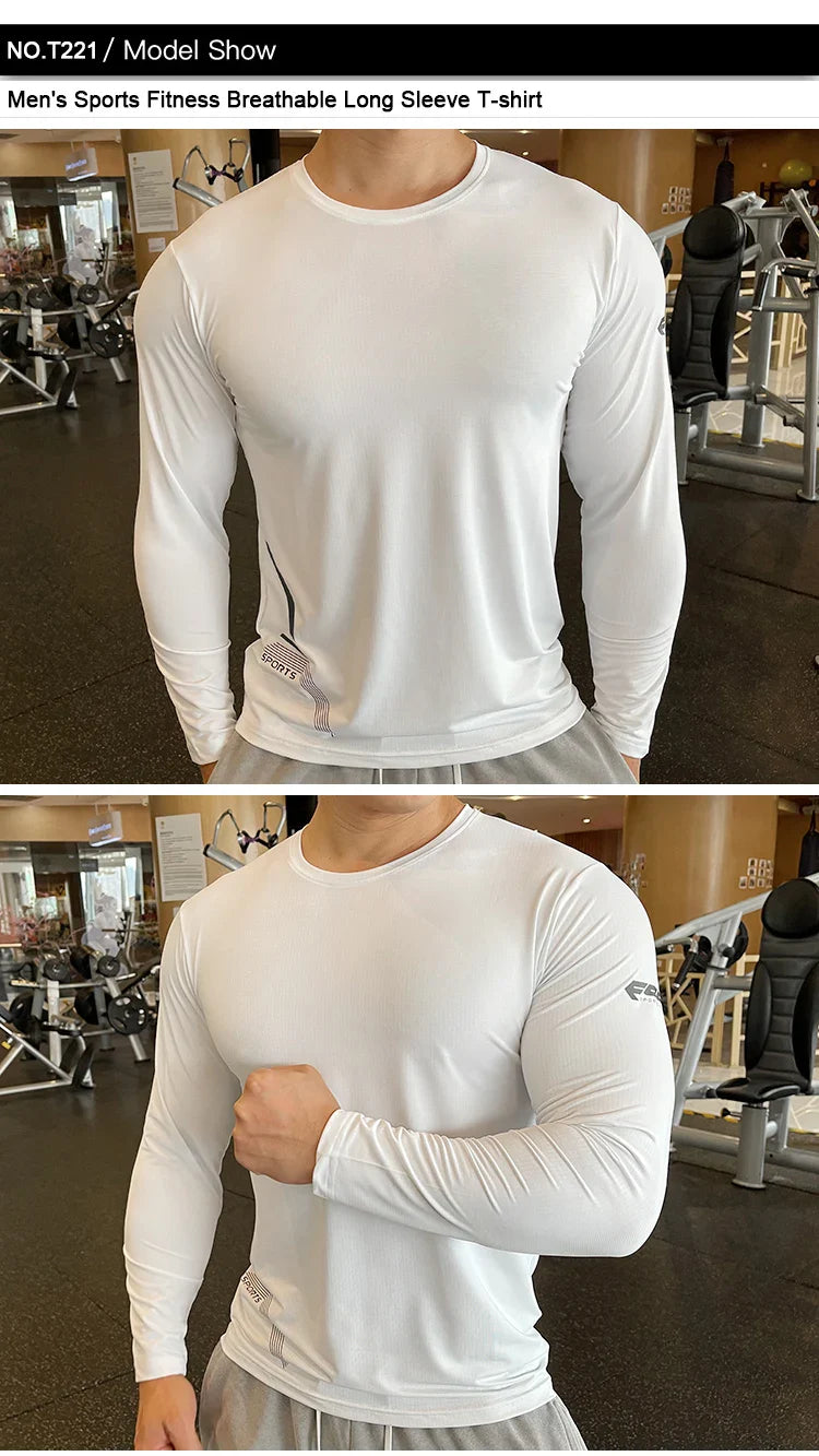 Men Fitness Compression Sport Shirt High Quality Running Long Sleeve Upper Clothing Crew Neck Sweatshirt Male Rash Guard Wicking