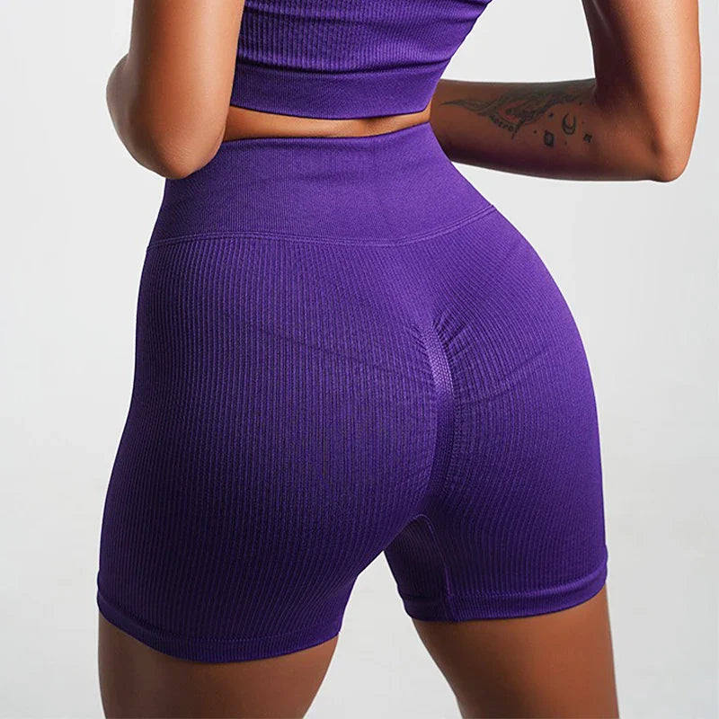 High Waist Tummy Control Gym Shorts Yoga Short Ribbed Scrunch Butt Lifting Workout Shorts Running Jogging Short Women