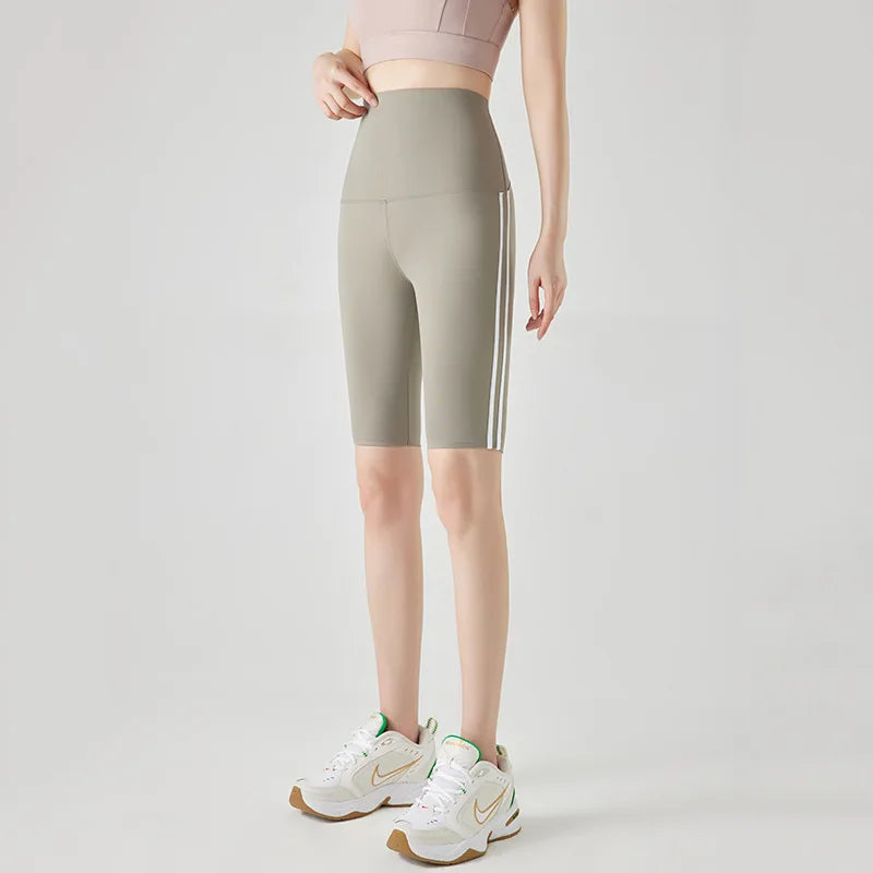 Stripe Side Double Stripe Cycling Shorts Women Sports Running Short Leggings High Waist Slim Fitness Biker Shorts