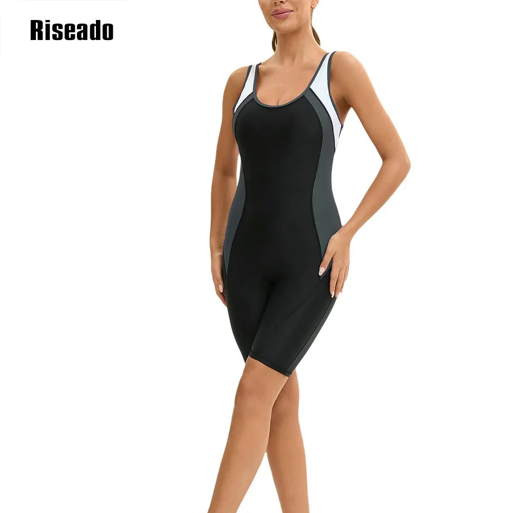Women's Boyleg One Piece Swimsuit with U Back Athletic Bathing Suit  Full Body Cover Knee Length Bodysuits Swimwear for Girls