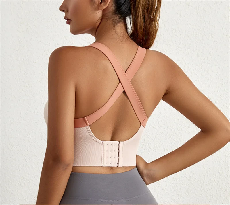 Yoga Bra Crisscross Back Gym Bra Fitness Workout Bras Golf Bras Bounce Control Sports Tops Elastic Golf Crops Gym Tops
