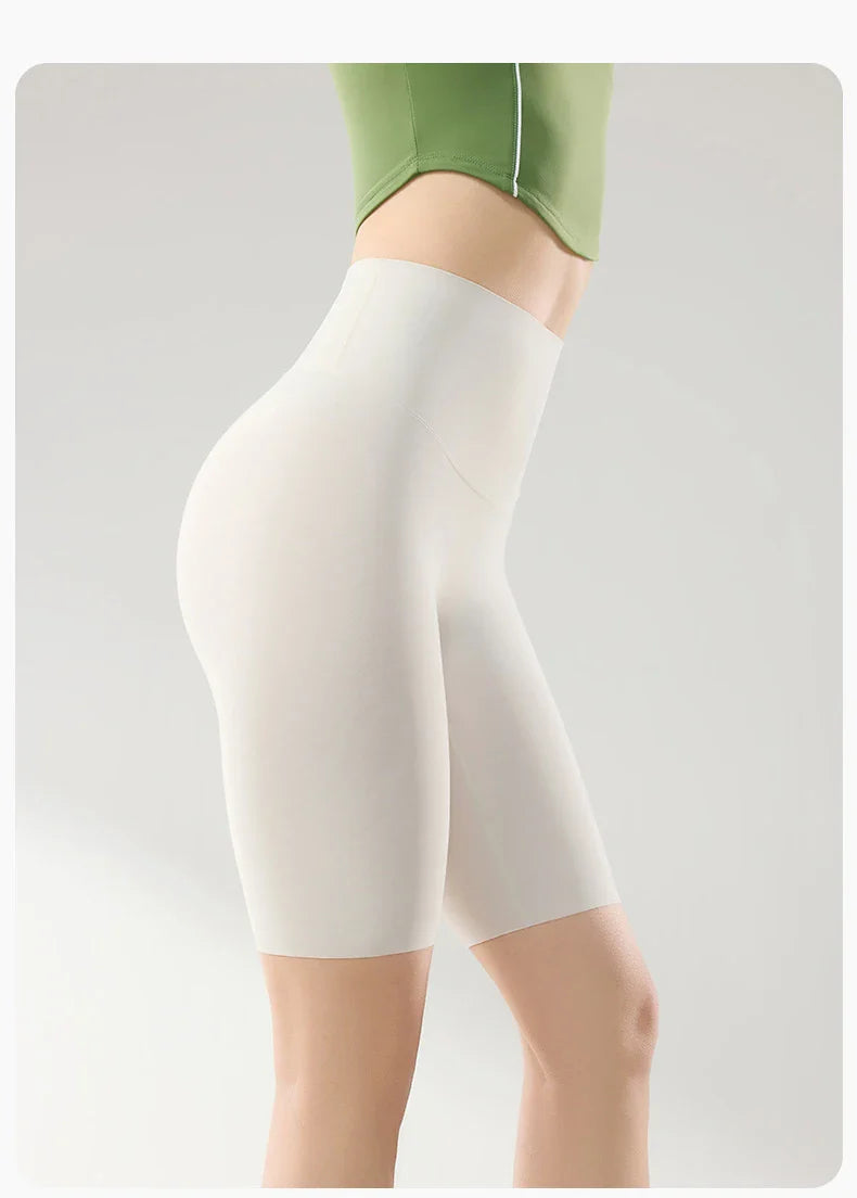 Thin Seamless High Waist Sharkskin Bicycle Shorts Women Knee Length Tight Biker Shorts Sport Short Leggings