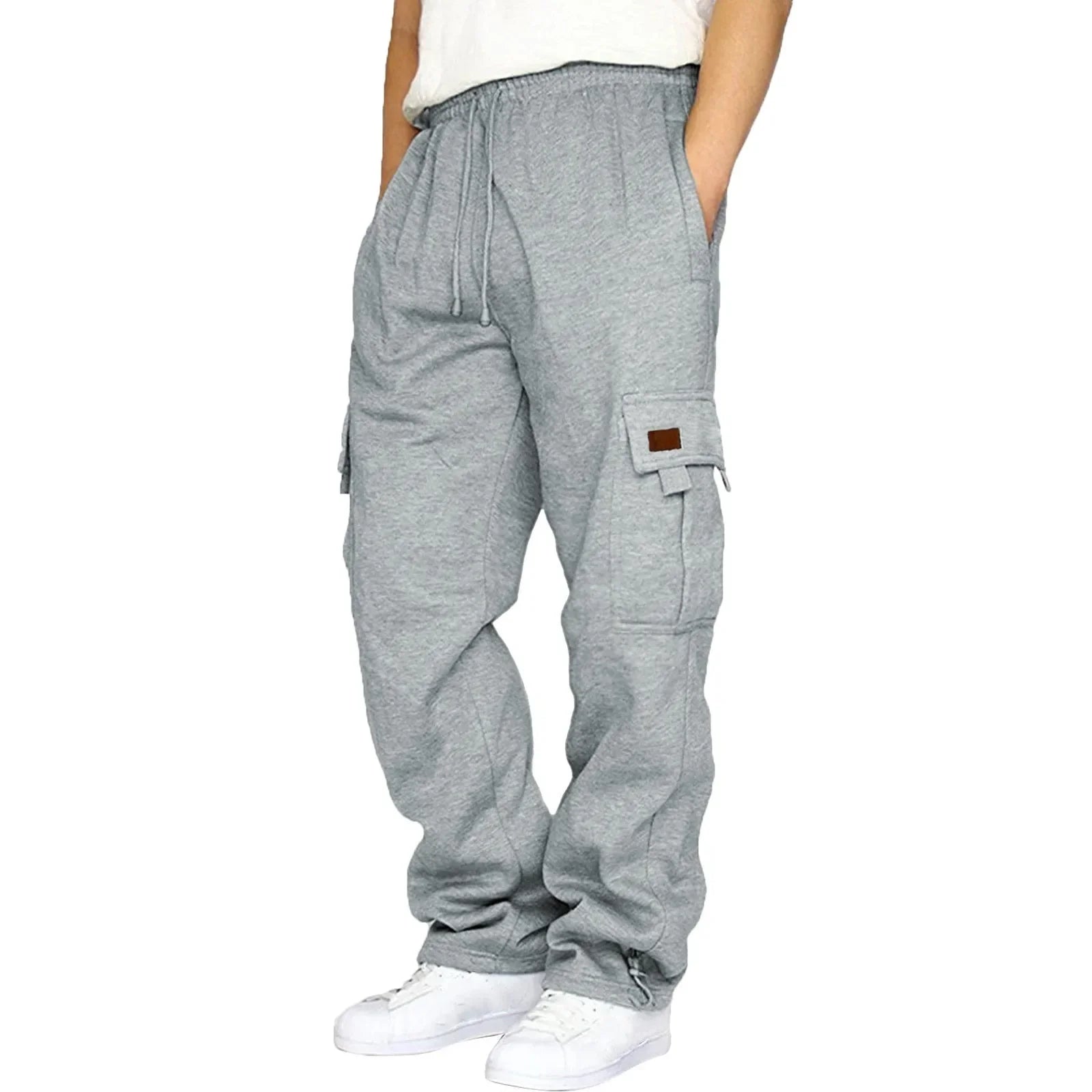 Men's Fleece Lined Casual Sports Long Pants Cuffed Waist Baggy Sweatpants Workwear