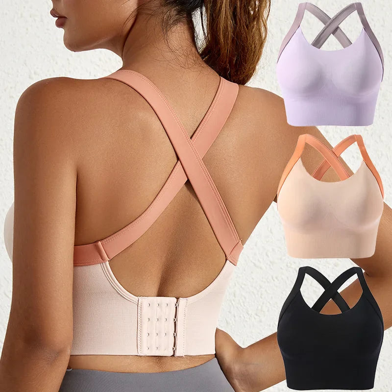 Yoga Bra Crisscross Back Gym Bra Fitness Workout Bras Golf Bras Bounce Control Sports Tops Elastic Golf Crops Gym Tops