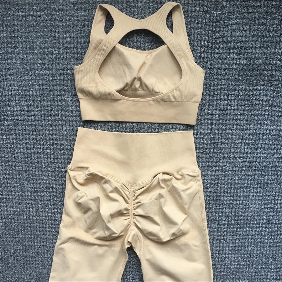 2PCS XL Seamless Women Fitness Arise Epic Yoga Sets High Waist Gym Scrunch Leggings Sports Bra Workout Active Wear Suits