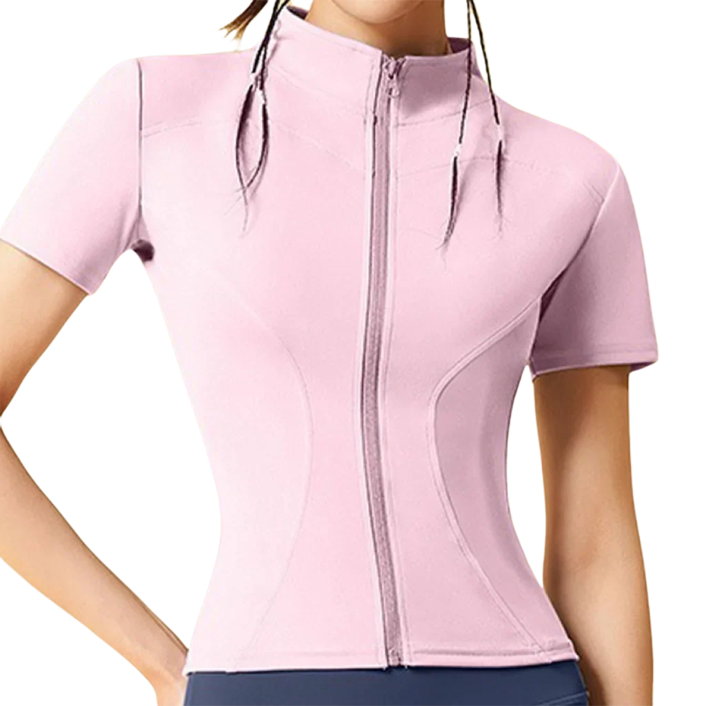 Aiithuug Yoga Tops Zipper Short Sleeve Gym Shirts Waist Slimmer Zip Up Sports Workout Top Fitness Jackets Running Slim Fit Tops