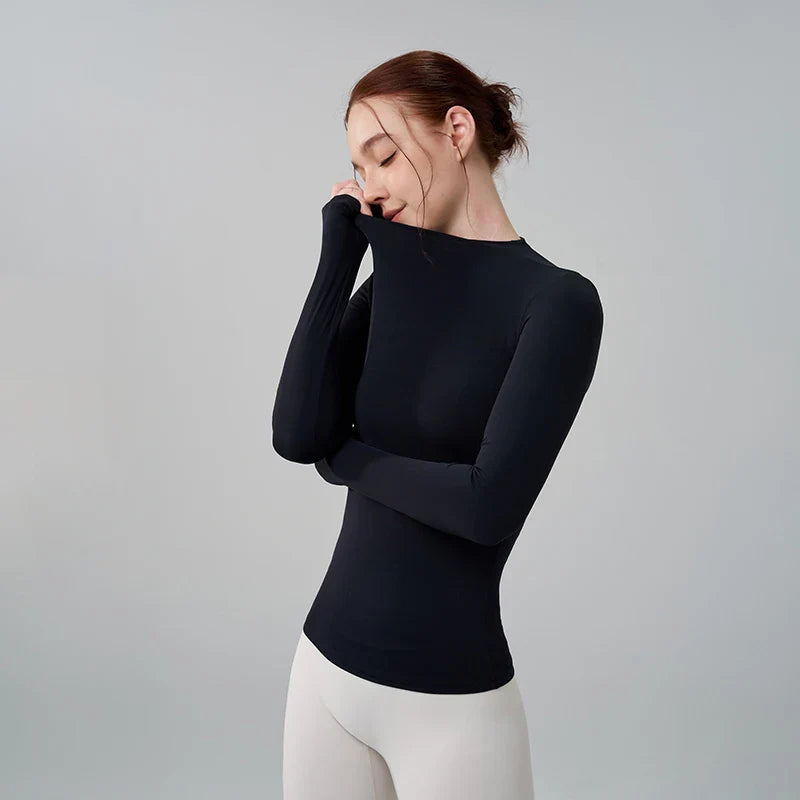 5 Colors Half-High Collar Slim Fit Yoga Top Women's Pilates Pullover Sports Long Sleeve High Elastic Fitness T Shirt