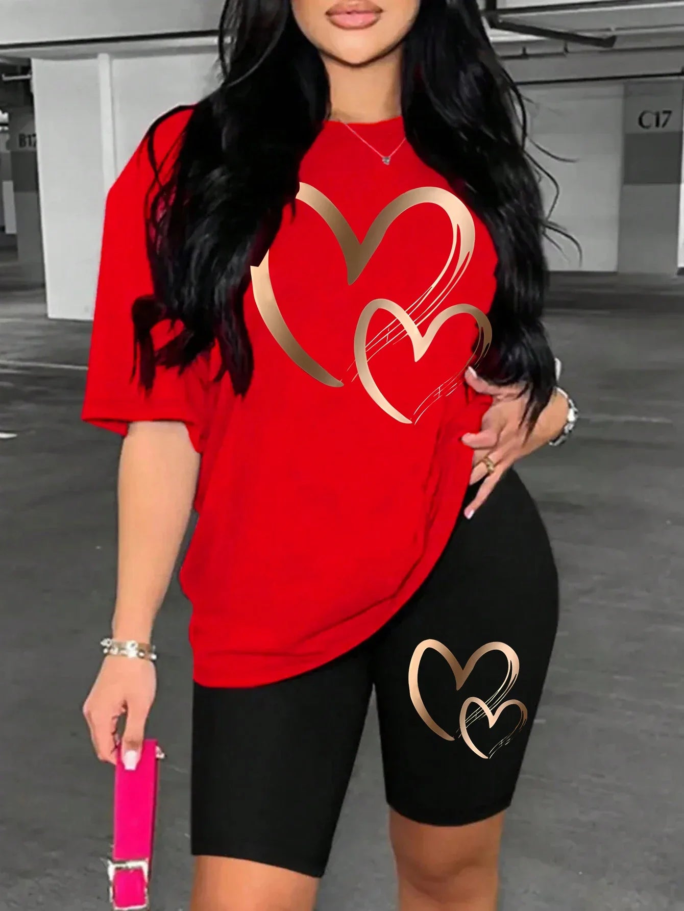 Love Pattern Print Women Cotton T Shirts Two Piece Set Fashion Hip Hop Short Sets Breathable Soft Summer New Shirt Shorts Female