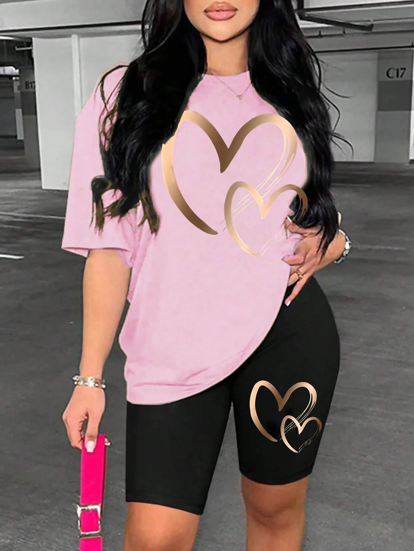 Love Pattern Print Women Cotton T Shirts Two Piece Set Fashion Hip Hop Short Sets Breathable Soft Summer New Shirt Shorts Female