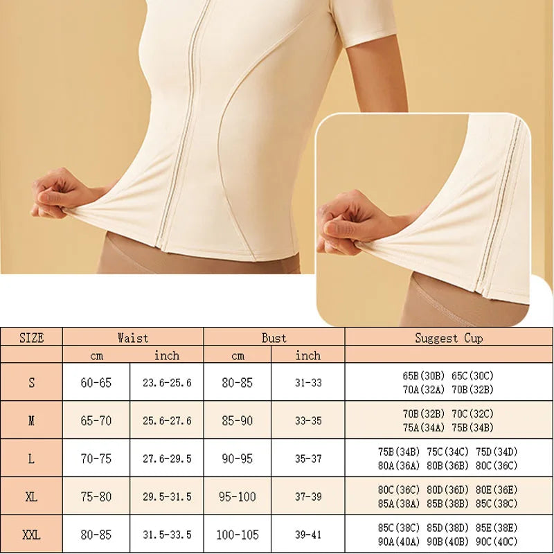 Aiithuug Yoga Tops Zipper Short Sleeve Gym Shirts Waist Slimmer Zip Up Sports Workout Top Fitness Jackets Running Slim Fit Tops