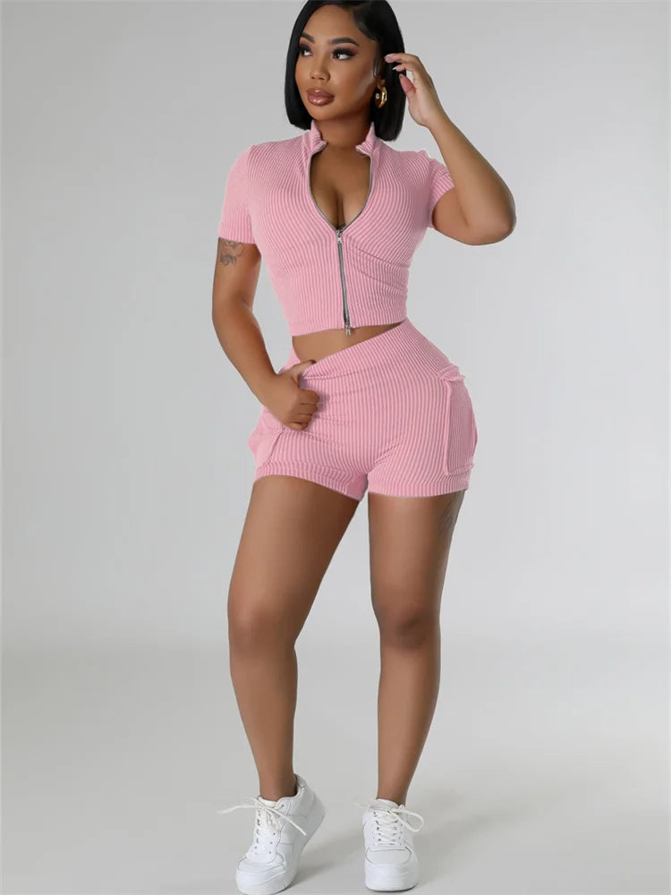 Shorts Set Women Two Piece Set Fashionable Short Sleeved Shorts with Dual Sports Leisure Set