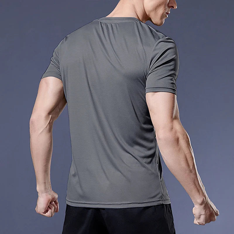 Mens Short Sleeve Sport t Shirt Quick Dry Running t-Shirt Breathable Fitness Shirt Top Ice Silk Gym Football Jerseys Man Clothes