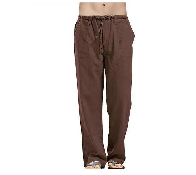 Cotton Linen Harem Pants Men Solid Elastic Waist Streetwear Joggers Baggy Drop-crotch Pants Casual Trousers Men Running