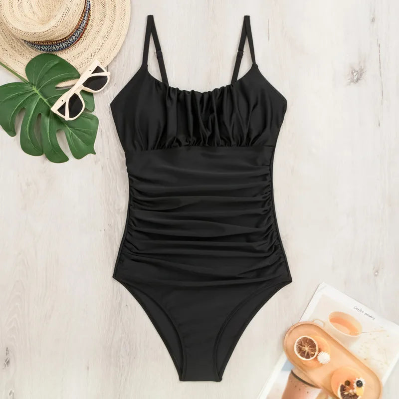 Black One Piece Swimsuits Closed Belly Covering Women Swimwear Push Up Swim Wear Body Bathing Suits Beachwear Pool Bather