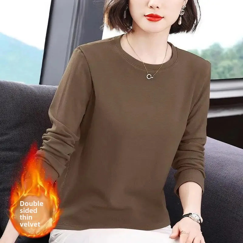 Slim Fit Long Sleeve Crew Neck T-Shirt Women's Autumn Style Versatile Body Shaping Base Layer Shirt Top Dervo Knit Design