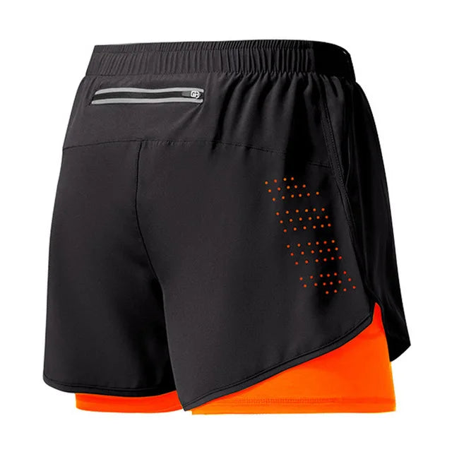 Men's Running Shorts Quick-drying Fitness Black Double Layer Shorts Men Sport Workout Training Bodybuilding Short Pants