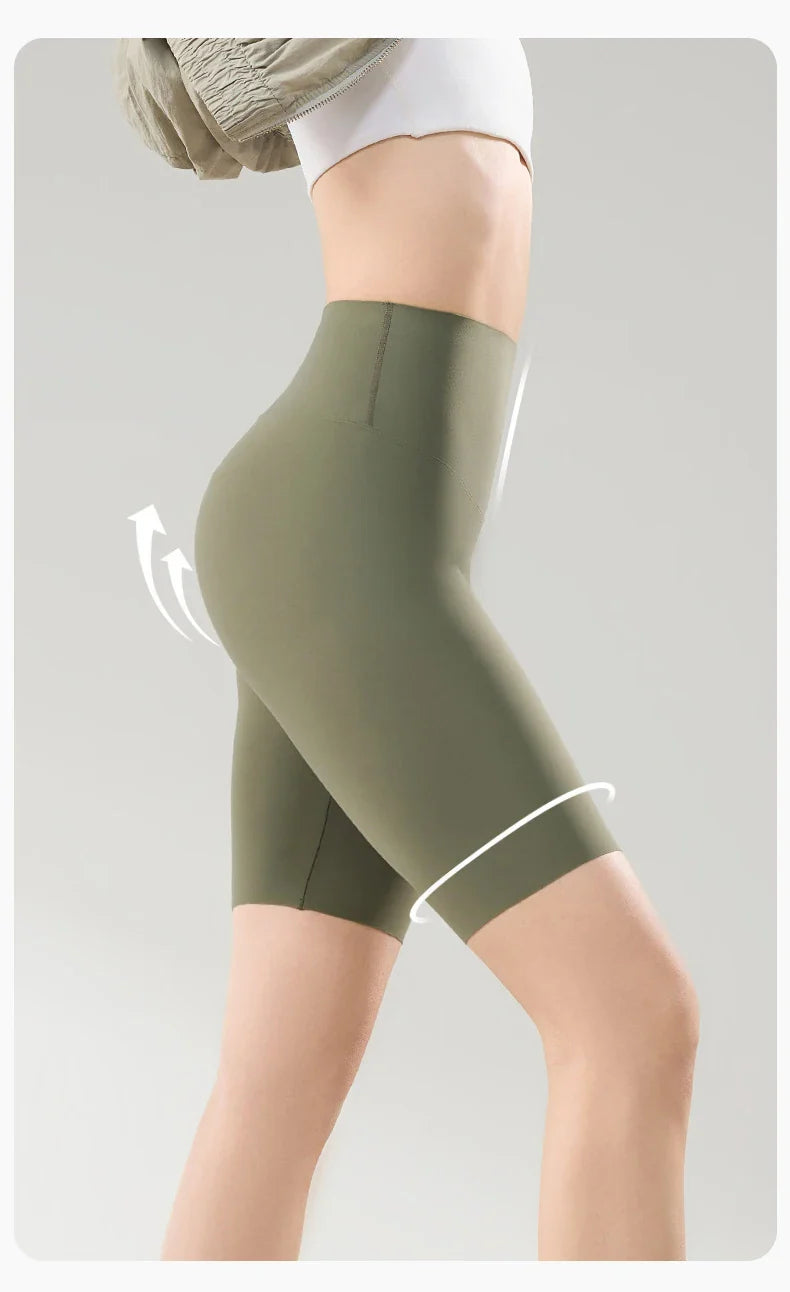 Thin Seamless High Waist Sharkskin Bicycle Shorts Women Knee Length Tight Biker Shorts Sport Short Leggings