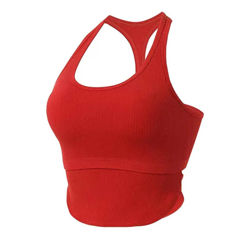 Yoga Crop Tops Racer Back Gym Bras Waist Slim Strap Fitness Vest Gym Crops Sports Tops Active Wear Golf Top