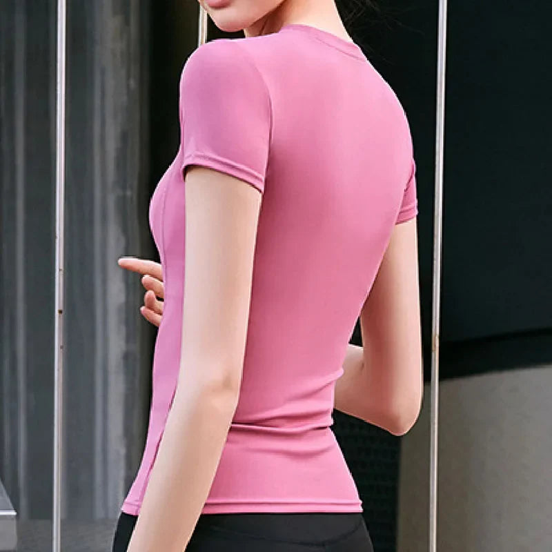 Aiithuug Short Sleeve Yoga Shirts Running Shirt Gym Workout Quick Dry Soft Tops Compress Sports T Shirt Simple Elastic Crop Top