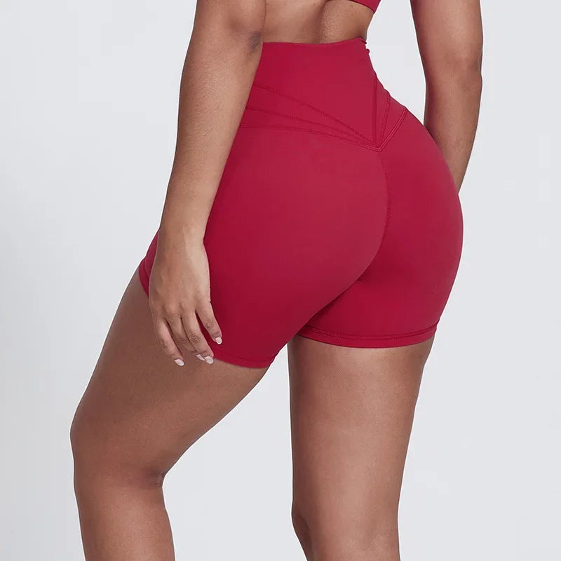 Peach Butt Lift Crossover Waist 4" Gym Shorts High Waist V Yoga Workout Running Shorts
