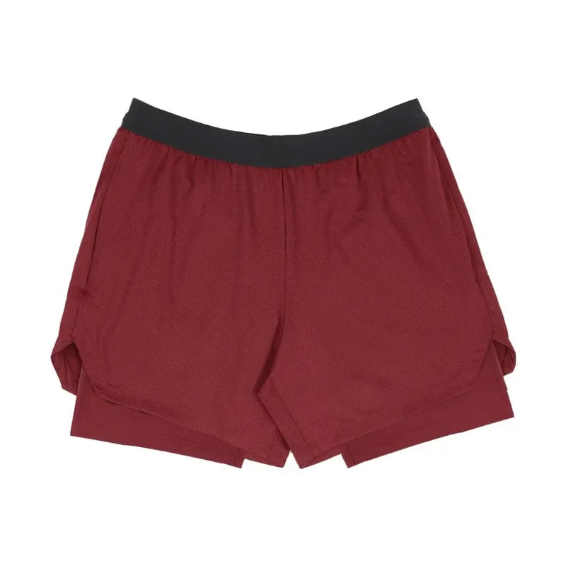 Men's Running Shorts Double-deck Fitness Sport Jogging Short Pants Sportwear Bodybuilding Workout Shorts Training Gym Shorts Men