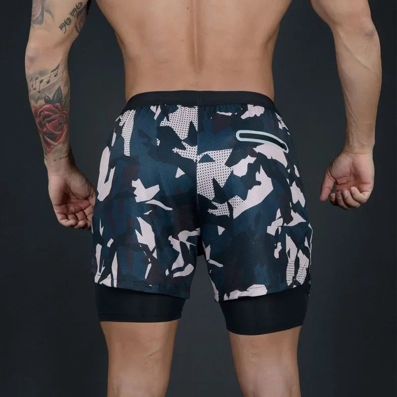 Men's Running Shorts Double-deck Fitness Sport Jogging Short Pants Sportwear Bodybuilding Workout Shorts Training Gym Shorts Men