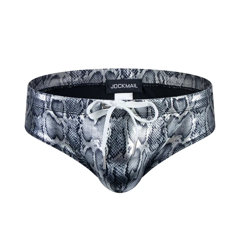 Push Up Padded Swimwear Men Swimsuit Shorts Men's Bikini Briefs Summer Trunk Swim Suit Sunga Slip Beach Shorts Snakeskin Print