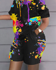 Women Casual Short Sleeve Two Piece Sets Womens Outifits Summer Letter Printed Pocket Suit Female T-shirt Shorts Matching Sets