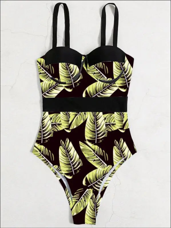 Push Up One Piece Swimsuit  Swimwear Women Tropical Printed Bathing Suit Female Swimming Summer Beachwear Summer