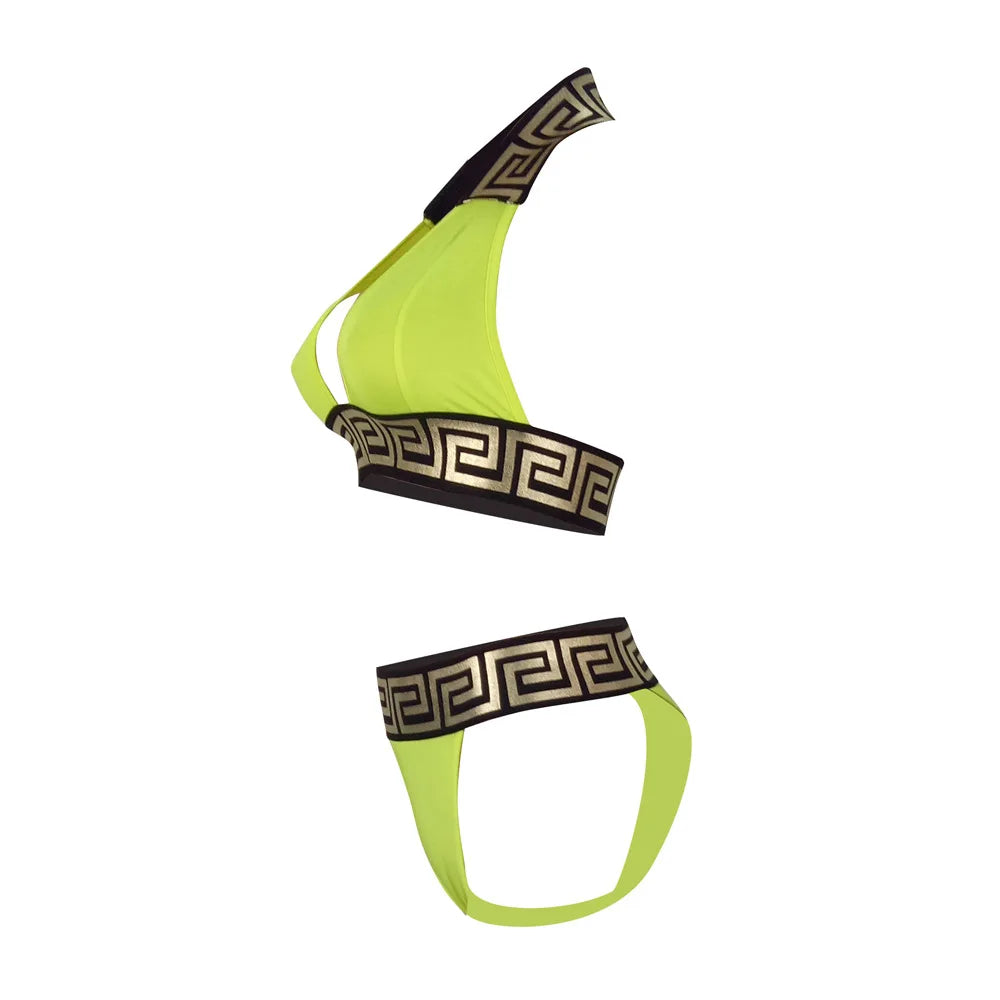 Print Black Push Up Bikini Two Pieces Set Women Swimwear Bandage Halter Swimsuit Bathing Suit