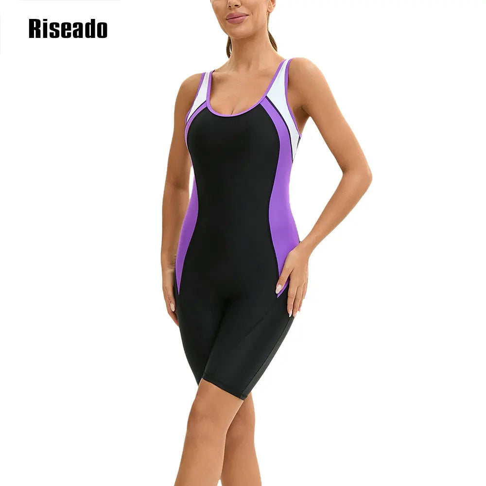 Women's Boyleg One Piece Swimsuit with U Back Athletic Bathing Suit  Full Body Cover Knee Length Bodysuits Swimwear for Girls