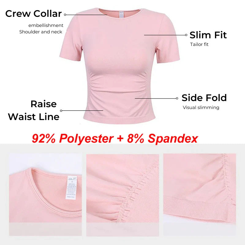 Aiithuug Seamless Slimming Waist Up Yoga Short Sleeve Gym Shirts Stretch Breathable Daily Sports Tennis Golf Tops Fitness Crops