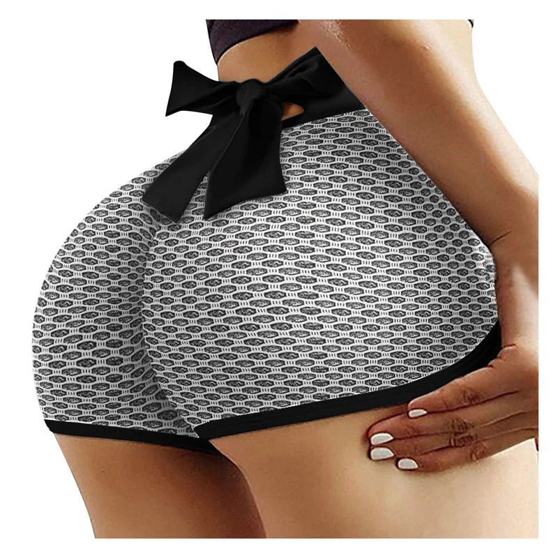 Bowknot Back Yoga Shorts Booty Shorts Scrunch Butt Lifting Leggings Workout High Waisted Textured Bottom Lift